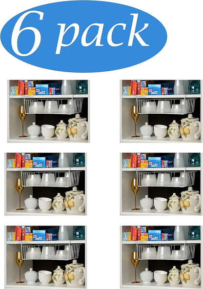YBM HOME Under Shelf Wire Basket Storage Organizer for Kitchen Pantry - White Hanging Metal Wrap Rack, Easy to Install, (6 Pack, Medium) 2222-6