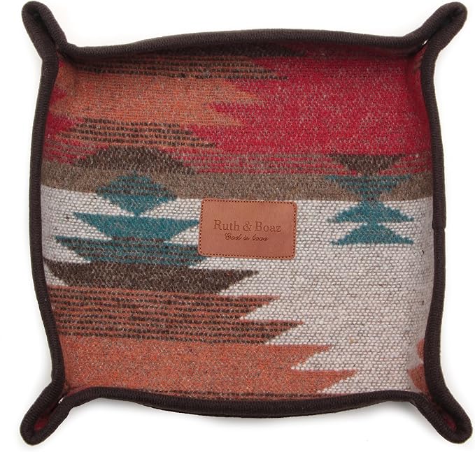 Ruth&Boaz Wool Fabric Valet Tray | EDC Tray | Lay Plat Wool Tray Suitable for Travel 8x8 inches(M-orange)