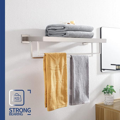 KOKOSIRI Towel Rack 24'' Bathroom Towel Shelves with Double Towel Bars SUS304 Stainless Steel Wall Mounted, Brushed Nickel, B6003BR