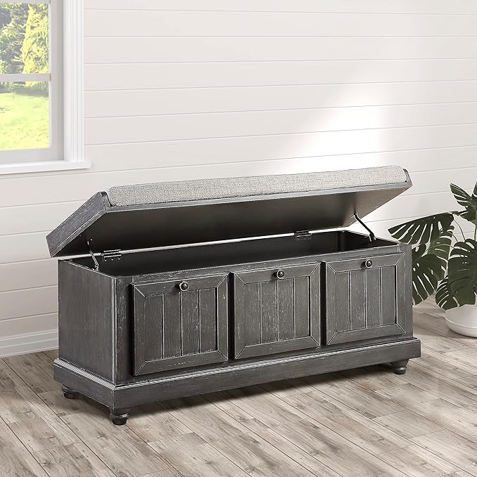 Lexicon Berryessa Lift-Top Storage Bench, Distressed Dark Gray