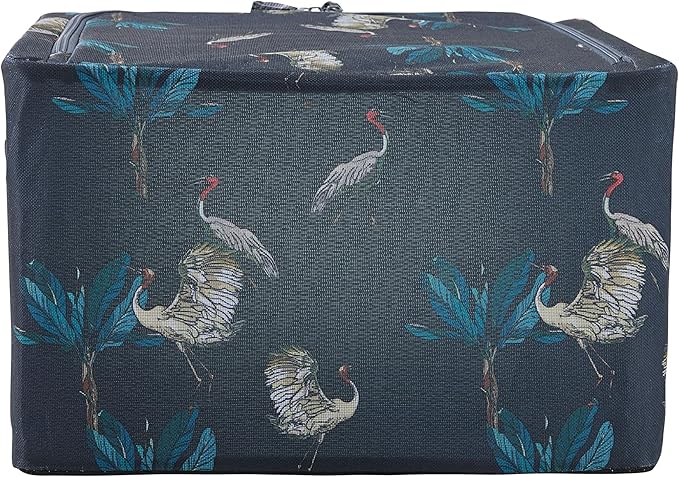 Periea 'Beau' Foldable Stackable Fabric Home Storage Boxes with Steel Frames - Set of 2 (Heron Print, Small)