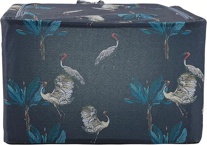 Periea 'Beau' Foldable Stackable Fabric Home Storage Boxes with Steel Frames - Set of 2 (Heron Print, Small)