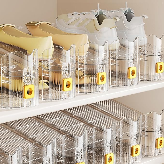 Shoe Slots Organizer for Closet, Shoe Stacker Organizer Double Layer Stack Shoe Rack, Shoe Display Shelf 50% Space Saver Storage Holder for Closet, 8 PACK
