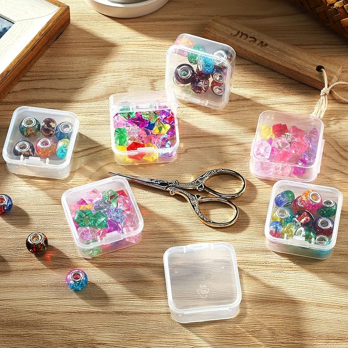 SATINIOR 24 Packs Small Clear Plastic Beads Storage Containers Box with Hinged Lid for Storage of Small Items, Crafts, Jewelry, Hardware(1.7 x 1.7 x 0.8 Inches)