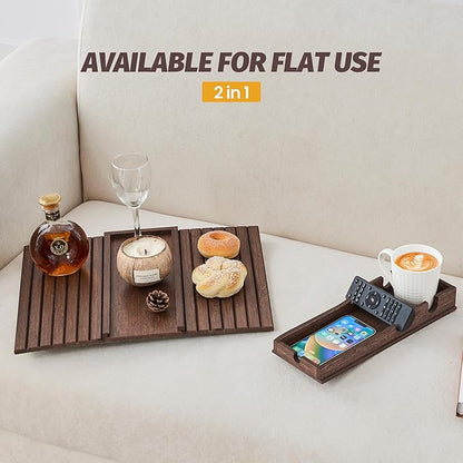 GEHE Detachable Couch Cup Holder, Anti Falling Sofa Arm Tray, Natural Bamboo Sofa Cup Holder More Safe for You Family, Portable Couch Arm Tray Armrest Table for Remote, Snacks, Phone, Drinks