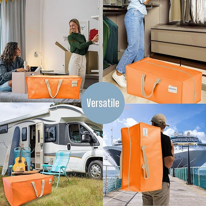 VENO 10 Pack Moving Bags w/Backpack Straps, Heavy Duty, Moving Boxes Alternative, Packing Supplies, Large Storage Totes for Dorm Room Essentials with Zipper (Seasonal Autumn Orange, 10 Pack)