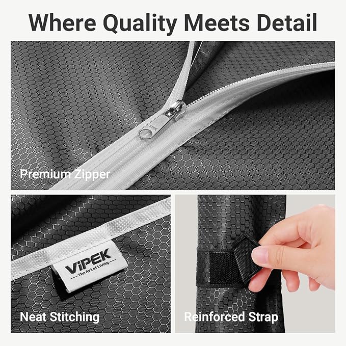 VIPEK V5C Medium Covered Clothes Rack Heavy Duty Portable Closet Wardrobe, Freestanding White Clothing Rack with Grey Upgarded Polyester Cover, Adjustable Custom Closet Rack, 56.7" Lx15.7 Wx76.4 H