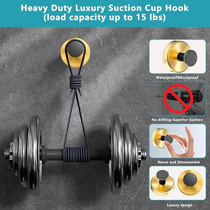 Epritliber Suction Cup Hooks for Shower,Wreath Hanger for Front Door,Removable No Drill Towel Loofah Hooks,Upgraded 15 lbs Strong Suction for Bathroom,Wall,Glass,Stainless Waterproof-Black Gold 4 Pcs