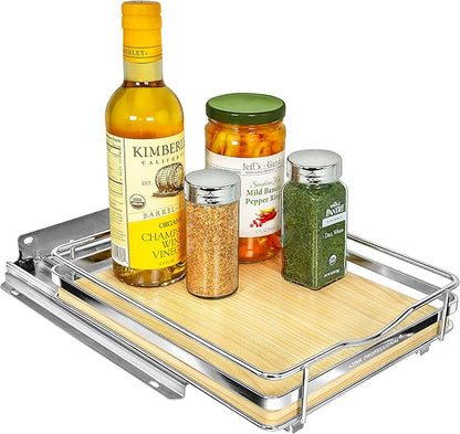 LYNK PROFESSIONAL® Élite™ Pull Out Spice Rack Organizer for Inside Kitchen Cabinets - 8-3/8 inch Wide - Slide Out Drawer – Wood/Chrome Sliding Spice Cabinet Organization Shelf Racks - 1 Tier