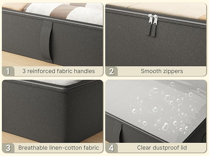 TidyCorner 2-Pack Under Bed Storage Containers, 8 Inches Tall Underbed Clothes Storage Organizer Bin with Sturdy Sidewalls/Bottom, Under the Bed Storage Bags 2 Storage Bins, Black