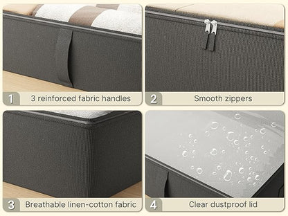 TidyCorner 2-Pack Under Bed Storage Containers, 8 Inches Tall Underbed Clothes Storage Organizer Bin with Sturdy Sidewalls/Bottom, Under the Bed Storage Bags 2 Storage Bins, Black