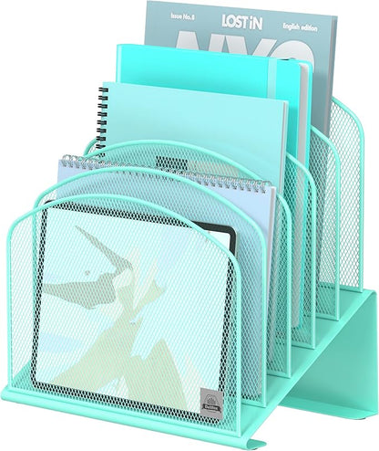Inclined Desk File Organizer,Vertical File Folder Holder Stand Metal Rack File Sorter for Office Classroom Desktop Organization