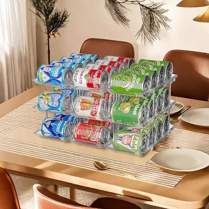 Jsyrjing Can Organizer for Pantry Free Combination Can Dispenser, Clear Thickened 3-Tier Storage Rack for 36 Cans Suitable for Cabinet Pantry Fridge Countertop (3 * 3)