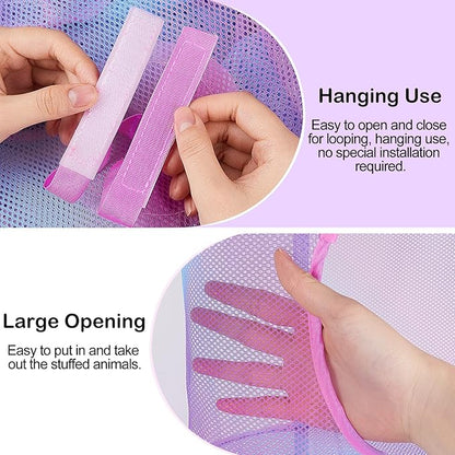 Basumee Stuffed Animals Net or Hammock 2 Pcs Stuffed Animals Storage Toy Net Hammock for Plushies Storage Organizer Mesh Kids Girls Room Decor, Blue and Purple, 5 Tiers