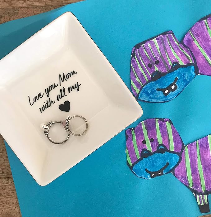 Simply Charmed Love You Mom Jewelry Dish - Valentine's Day or Birthday Gift - Elegant Trinket Tray and Ring Holder - Gifts for Mom from Daughter or Son