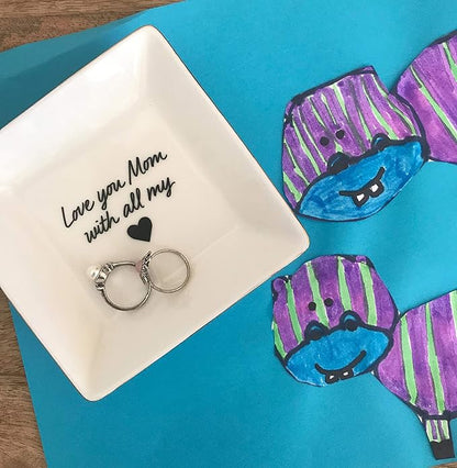 Simply Charmed Love You Mom Jewelry Dish - Valentine's Day or Birthday Gift - Elegant Trinket Tray and Ring Holder - Gifts for Mom from Daughter or Son