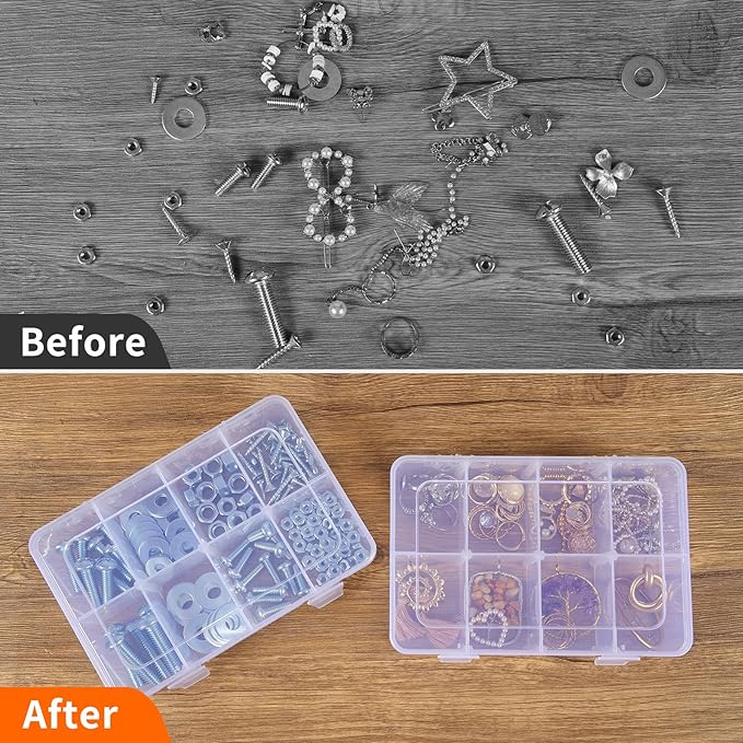 QUEFE 2 Pack 8 Grids Bead Organizers and Storage, Plastic Organizer Box with Removable Dividers Tackle Box Organizer for Candies Snacks Electronics Jewelry Small Parts