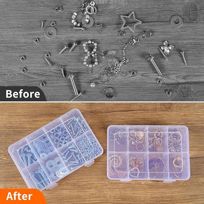 QUEFE 2 Pack 8 Grids Bead Organizers and Storage, Plastic Organizer Box with Removable Dividers Tackle Box Organizer for Candies Snacks Electronics Jewelry Small Parts