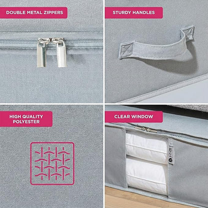 Cedar Storage Bag Organizer for Bedding Set - Protects from Moths, Moisture, Dirt & Dust - Set of 3 Storage Bags for Bed Sheets, Comforter, Pillows & More - Space-Saving Bedding Organizer, Gray