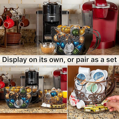 Made Easy Kit Coffee Pod Organizer Compatible with Nespresso Vertuo and Original - Countertop Sculpture Holder Basket Style for Café Bar, Corner Station Office Break Area (Mountable Mug Black)