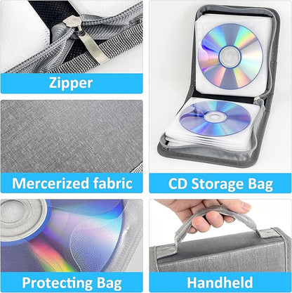 DVD Case CD Storage,40 Capacity CD Cases Holder DVD Storage Case Holders CD DVD Disc Case Storage Wallet Binder for Car Home Office Travel (40 Silvery)