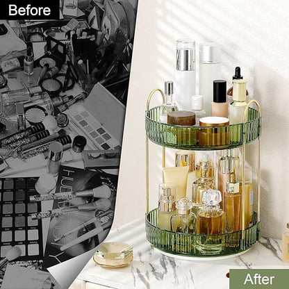 Weidace 360 Rotating Makeup Organizer for Vanity, Bathroom Countertop Spinning Perfume Organizer, High-Capacity Cosmetic and Skincare Dresser Make Up Holder Rack (2 Tiers, Green)