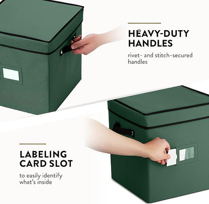 Zober Christmas Ornament Storage Box - Stores 64 Ornaments - Non-Woven, Tear- Proof Christmas Ornament Storage Containers - 3 Inch Cube Compartments - Green