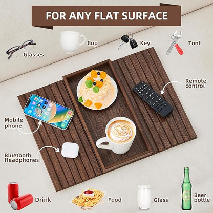 Couch Arm Tray, Anti-Falling Bamboo Sofa Armrest Tray Table, Foldable & Portable Armrest Tray Cup Holder Side Table for Drinks, Coffee, Phone, Snacks, Remote