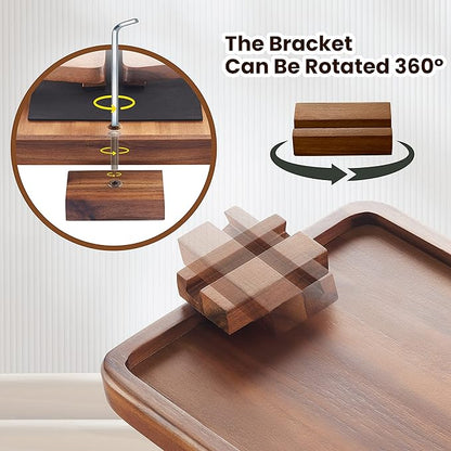 Tinamo Acacia Wood Sofa Armrest Tray with Phone Holder - Large Sofa Arm Tray Table Clip - Couch Arm Table for Wide Couches - Wooden Side Tables for Small Spaces for Eating and Drink(13.8" x 9.5" x 1")