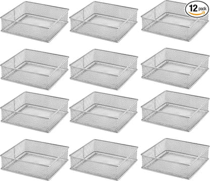YBM HOME Silver Mesh Drawer Cabinet and or Shelf Organizer Bins, School Supply Holder Office Desktop Organizer Basket (12, 6x6x2 Inch)