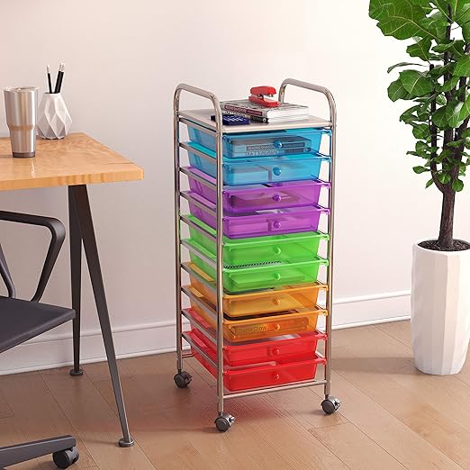 ECR4Kids 10-Drawer Value Mobile Oraganizer, Storage Cart, Assorted