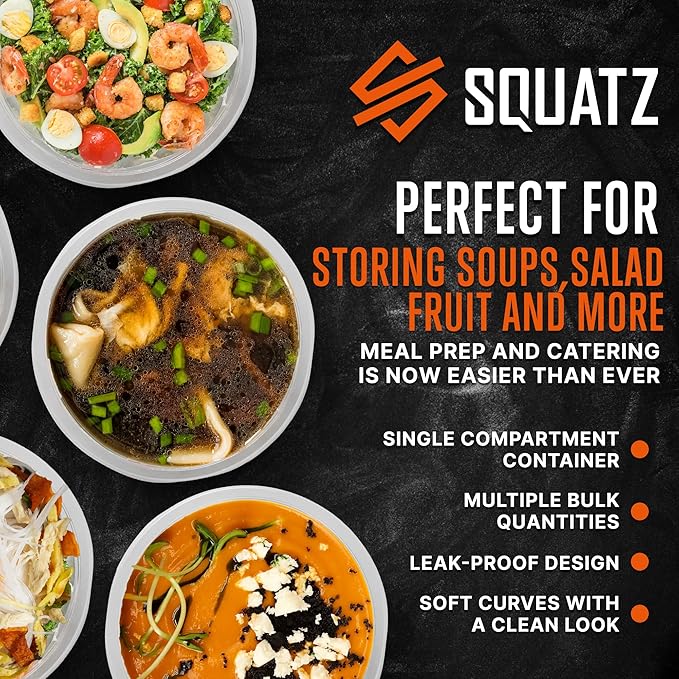 SQUATZ 16 oz Microwavable Soup Containers with Lids – Leak-Proof, Stackable, Freezer & Microwave Safe, BPA-Free Food Storage, Reusable, Clear Plastic, Ideal for Soups, Sauces, Baby Food & Leftovers