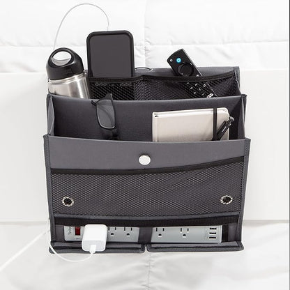 U Brands Bedside Caddy, 7 Pockets with Power Strip Compartment, Organization Supplies, Gray, 1 Count