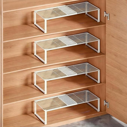 Multi-Functional Adjustable Metal Wire Shoe Rack Organizer - Stackable Shoe Storage for Closet, Extendable 15-24.4in, Retractable Entryway Shoe Cabinet Shelf (White, 4 Pack)