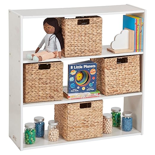ECR4Kids Streamline 3-Shelf Storage Cabinet, 36in High, Double-Sided Display, White Wash