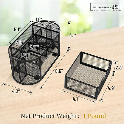 SUPEASY Mesh Desk Organizer, Desk Accessories & Workspace Organizers with Drawers, Pencil Holder for Desk with 9 Compartments for Office Supplies, 8.6 x 4.3 x 4.1 Inch, Black