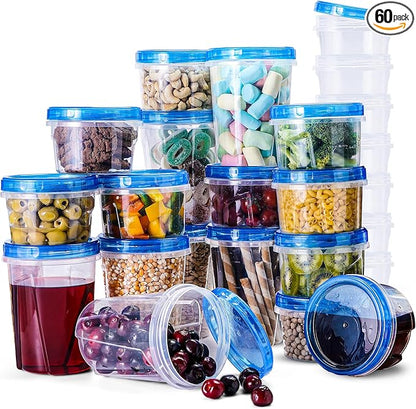 RFAQK Freezer Storage Containers with Lids-12 Plastic 32 oz Deli Containers with 12 Screw Lids-Freezer Containers for Soup with Twist Top Lids-Reusable Plastic Box for Lunch, Gym, Travel (48pcs-Mix)