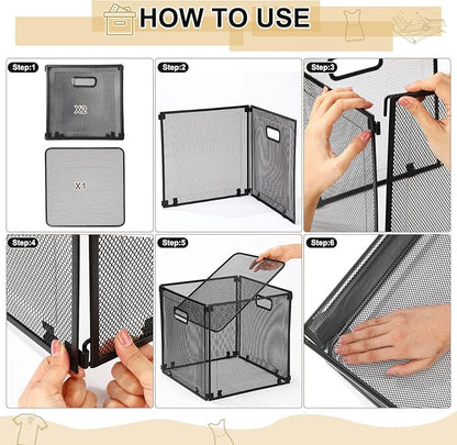 2 Pcs Foldable Metal Cube Storage Baskets 13x13 Kitchen Wire Baskets Stackable Mesh Laundry Organizer Bin with Handles for Shelves Kitchen Pantry Cabinets Closet Food (Black)