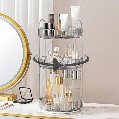 Weidace 360 Rotating Makeup Organizer for Vanity, Bathroom Countertop Spinning Perfume Organizer, High-Capacity Cosmetic and Skincare Dresser Make Up Holder Rack (3 Tiers, Grey)