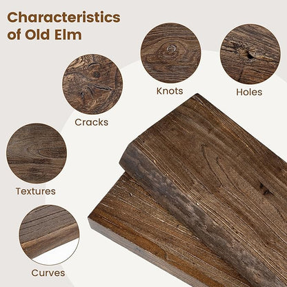 Live Edge Elm Floating Shelves for Wall Decor, Rustic Solid Wood Shevles Wall Mounted with Invisible Bracket for Living Room Bathroom Bedroom Kitchen, 24 Inch Set of 2, Walnut
