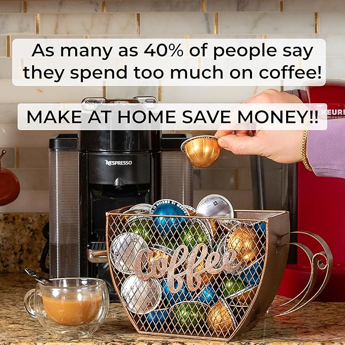 Made Easy Kit Coffee Pod Organizer Compatible with Nespresso Vertuo and Original - Countertop Sculpture Holder Basket Style for Café Bar, Corner Station Office Break Area (Mountable Mug Vintage)