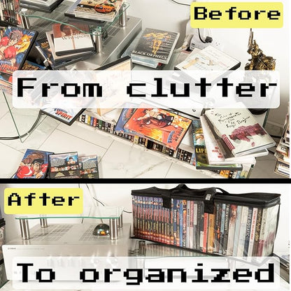 Made Easy Kit Clear View Media Storage Bag for DVDs, VHS & Video Game Cases- Protect Your Collection & Preserve The Quality of Your Cases - Stackable, Space-Saving, Fits 40 (Black DVD, 6-Pack)