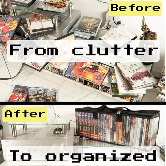 Made Easy Kit Clear View Media Storage Bag for DVDs, VHS & Video Game Cases- Protect Your Collection & Preserve The Quality of Your Cases - Stackable, Space-Saving, Fits 40 (Black DVD, 6-Pack)