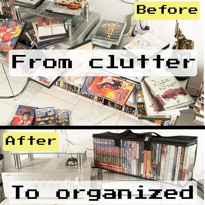 Made Easy Kit CLEAR VIEW Media Storage Bag for CDs, & Video Game Cases- Protect your Collection & Preserve the Quality of your Cases - Stackable, Space-Saving, Fits 50 (Black CD, 6-Pack)