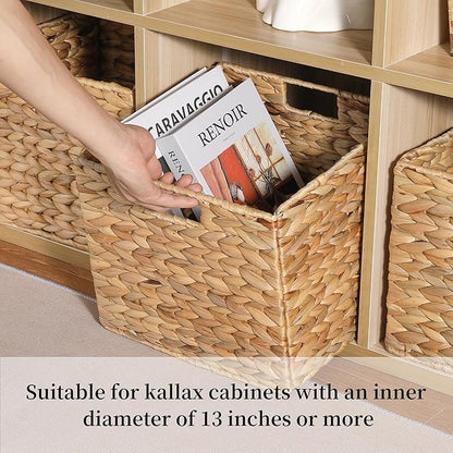 12x12x10in Water Hyacinth Storage Basket Large, Folding Cube Woven Wicker Storage Basket for Shelves, Pantry Baskets Organization and Storage, Kitchen Storage Baskets, Large Rattan Basket Set of 3