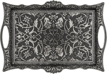 Alisveristime Ottoman Turkish Zamak Serving Tray with Traditional Motifs, Ideal for Coffee and Tea - Six Person Tray (14.5 x 9.85 in) (Black)