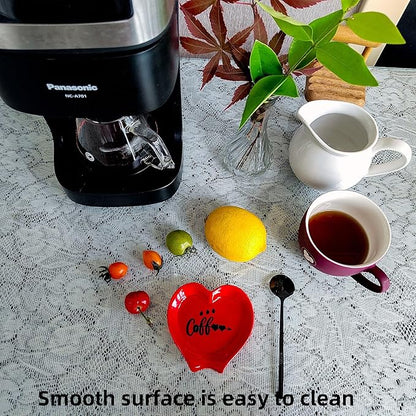 Heart-shaped Coffee Spoon Rest, Mini Coffee Spoon Holder, Small Ceramic Spoon Rest for Coffee Stirrers, Teaspoon, Bar Spoon, Coffee Bar Accessories, Coffee Station (Red+black spoon)