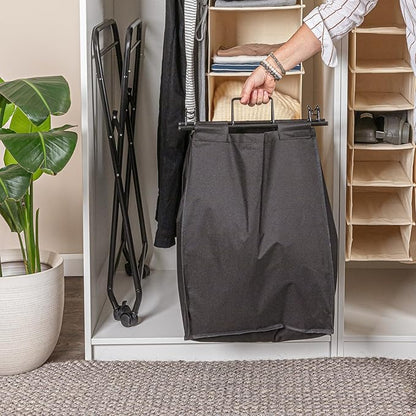 Household Essentials Rolling Laundry Hamper, Heavy Duty Canvas Bag, 2 Load Capacity, Foldable Frame, Black Bag with Velcro Fasteners, Black