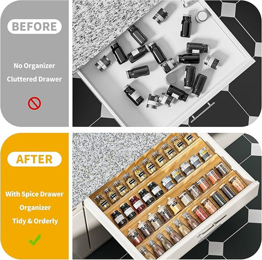 OHHLIHOME Bamboo Spice Drawer Organizer - 8 Pack 13"x4.7"x1.6" Spice Rack Tray - Spice Jars Drawers Insert - Seasoning Organizer for Drawers/Countertop (Jars not included)…
