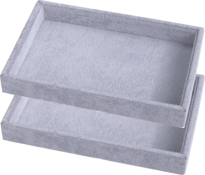 Mornajina 2 Pcs 9" x 5.7" Velvet Jewelry Tray Jewelry Display Tray, Stackable Empty Plate Trays for Earrings Necklaces Bracelet Rings Display Showcase - Grey